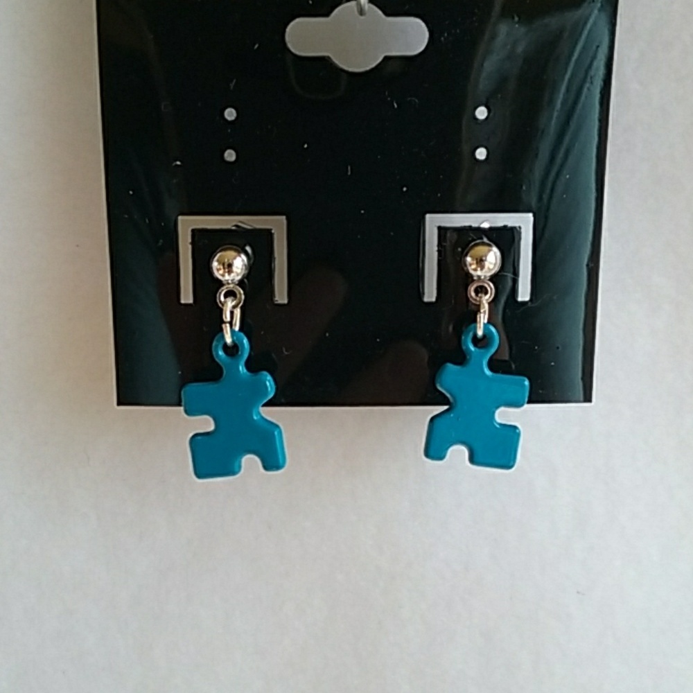 Blue puzzle piece post earrings